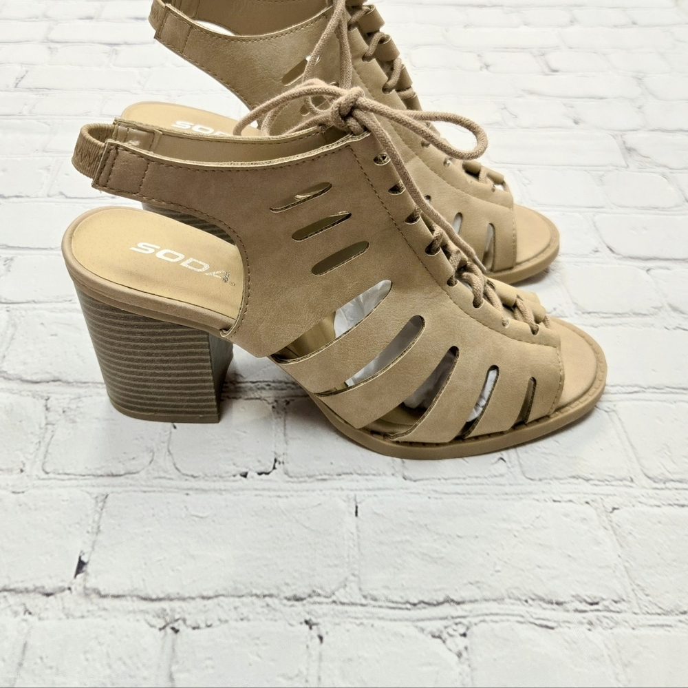 Slingback Lace Up PU Sandal Heels Women's Size 9 - Picture 3 of 9